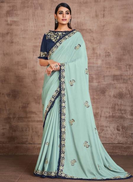 Sky Blue Colour Reina Mahotsav New Designer Exclusive Heavy Party Wear Georgette Saree Collection 21722